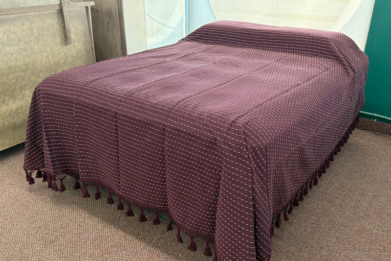 Traditional Oaxacan Artisan Bedspread - Hand-Crafted, Loom Spun - Purple